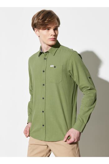 WRANGLER Shirt Collar Khaki Men's T-shirt W231042801_Long Sleeve Shirt