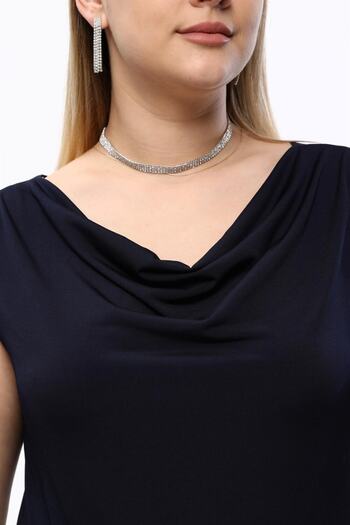 Seamoda Degaje Collar Sandy Large Size Women's Basic Blouse 4 Seasons Comfortable Use Stylish Athlete-navy blue