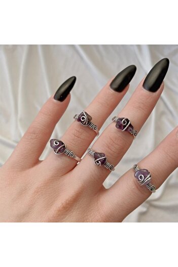 Planet Butik Amethyst Natural Stone Wire Wrap Ring I Handmade