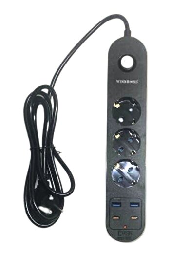Buffer ® 2'li Termal Akım Korumalı 3 Priz Girişli 2 Usb Girişli 2 Type-c Girişli Pirz