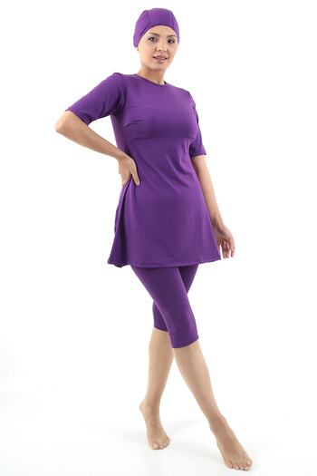 TİGERS S Women's Plain Color Half Sleeve Lycra Fabric Hijab Swimsuit