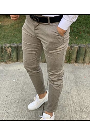 Ser Joven Men's Slim Fit Beige Cotton Chino Pants