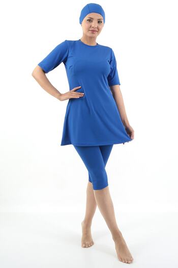 TİGERS S Women's Plain Color Half Sleeve Lycra Fabric Hijab Swimsuit