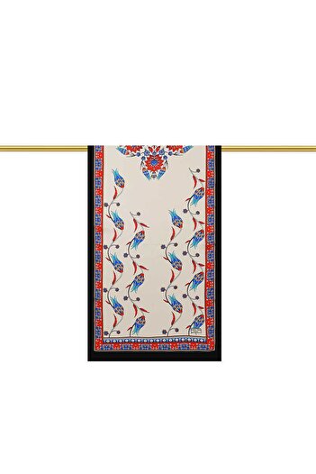 Bursa İpek Red Black Row Tulip Silk Scarf