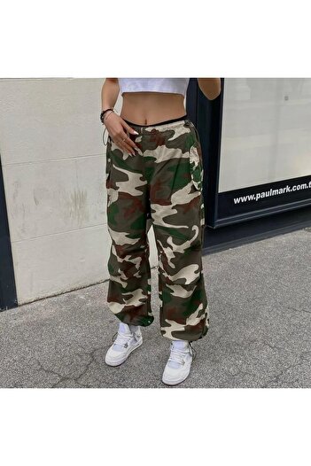 Gofeel Krem Kamulaj Tactical Lastikli Baggy Bol Kalıp Oversize Pantolon