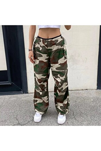 Gofeel Krem Kamulaj Tactical Lastikli Baggy Bol Kalıp Oversize Pantolon