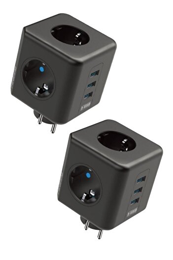 Buffer ® 2'li Termal Akım Korumalı Ve Çocuk Korumalı 3 Priz Girişli 3 Usb Girişli Küp Priz