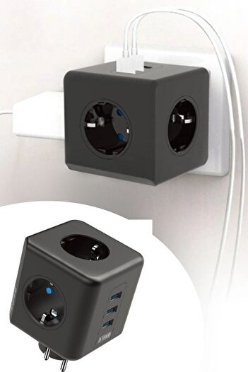 Buffer ® 2'li Termal Akım Korumalı Ve Çocuk Korumalı 3 Priz Girişli 3 Usb Girişli Küp Priz