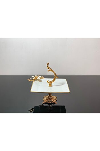 atabey home Kütahya Porcelain Square Presentation Bowl with Handle 21 Cm Daisy White