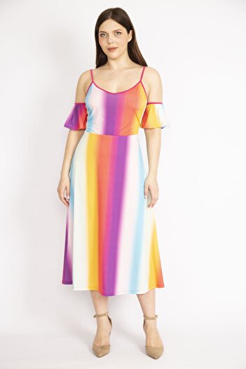 Şans Rochie colorată pentru femei, mărime mare, cu guler elastic, lungime, reglabilă, colorată 65n36243