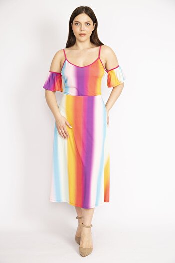 Şans Rochie colorată pentru femei, mărime mare, cu guler elastic, lungime, reglabilă, colorată 65n36243