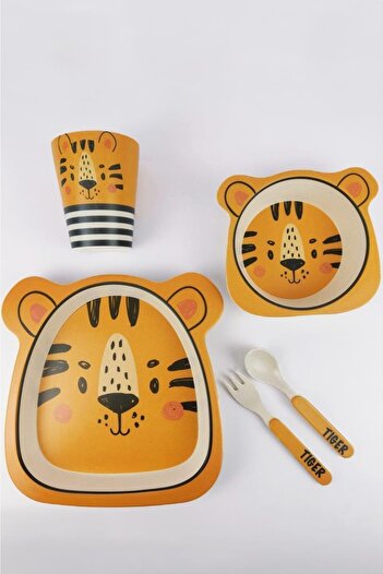 Digithome 5 Piece Bamboo Food Dining Set with Tiger Pattern - Thn30500 C1-1-18
