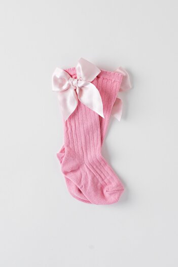 Banamio Baby Girl Ribbed Bow Detailed Socks (pink)