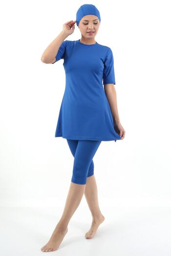 TİGERS S Women's Plain Color Half Sleeve Lycra Fabric Hijab Swimsuit