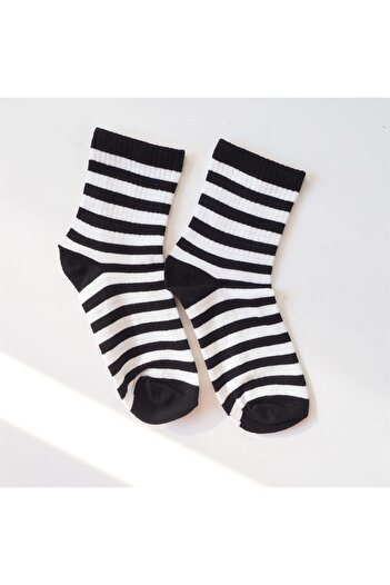 Planet Butik Black and White Thin Striped Socks