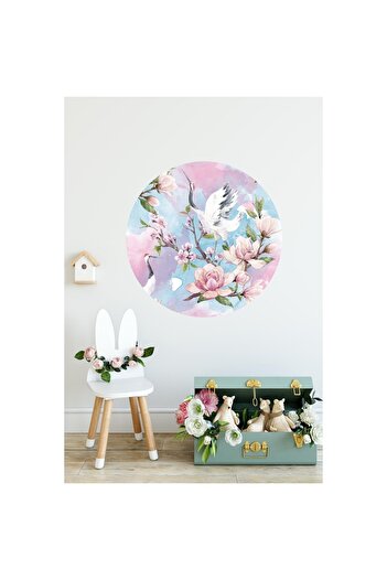 DreamWallArt Set de autocolante rotunde pentru păsări și flori colorate