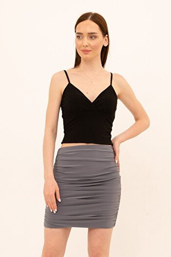 Laranor Gray Gathered Skirt with Zippered Waist