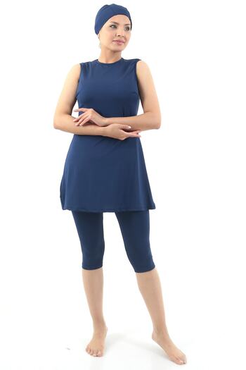 TİGERS S Women's Plain Color Zero Sleeve Lycra Fabric Hijab Swimsuit