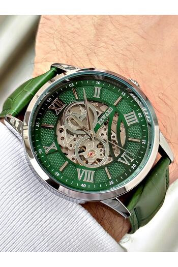 Reward Green Color Classic Leather Strap Automatic Business Men's Wristwatch + Bracelet Gift