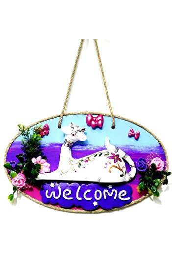 Mixperi Cat Figured Welcome Written Handmade Door Ornament