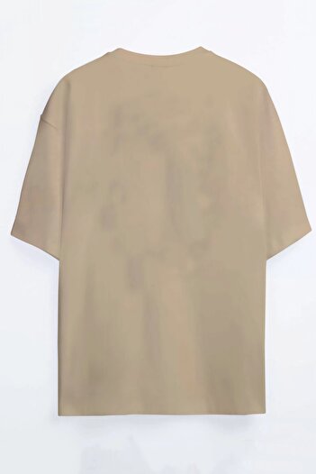 Harmandar Μπλουζάκι Ying Yang Cat Printed Unisex Beige Oversize