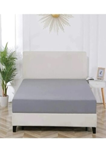 mer-tim ezberbozan ev tekstili Mer-tim Double Oversize 180x200 Elastic Combed Cotton Bed Sheet - Dark Gray