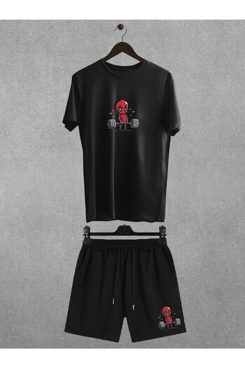 Pear Wear Deadpool Printed Oversize T-Shirt Regular Fit Shorts T-shirt Shorts Double Set
