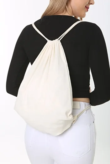 Serkan Çanta Bez Çanta Atölyesi 3 Pieces Cream Drawstring Backpack Raw Fabric