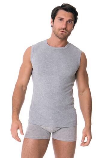 DOREA Men's Gray 3 Pieces Cotton Melange Ribbed Sleeveless O Neck Undershirt