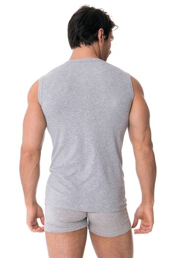 DOREA Men's Gray 3 Pieces Cotton Melange Ribbed Sleeveless O Neck Undershirt