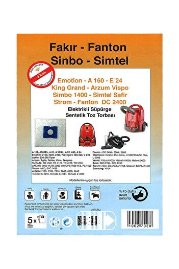 Altus Al 658 1800 Watt - Συμβατές 5 υφασμάτινες σακούλες σκόνης για ηλεκτρική σκούπα