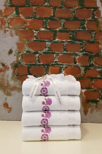 Özdilek Dila V3 Embroidered Towel Set of 4 - White