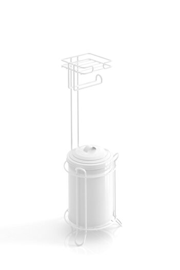 Teknotel Trash Can and Pedestal Toilet Roll Holder White Mg095