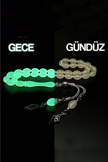 OTTOTESBİH Men's 7x11mm Green Phosphorescent Cat's Eye Powder Amber Prayer Beads
