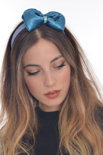 hahai accessories Tiara cu fundă din catifea de culoare albastră Hahai pentru femei