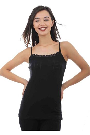 Tutku Women's Black Rope Suspender Jacquard Undershirt 6-Piece Pack