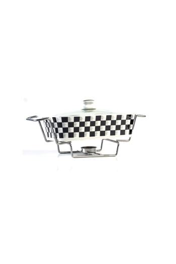 Zücev Porcelain 30 cm Checkered Stand Covered Oven Dish Chef-10