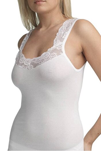 Blackspade Women's Lace Wide Strap White Undershirt 97% Cotton