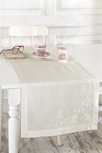 ÖDEL HOME Naturel Buldan Ipeği Köşe Işlemeli 50x130 Cm Runner