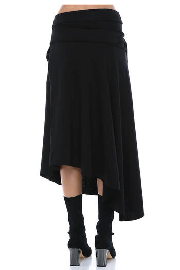 Quincey Women's Black Belted Asymmetrical Skirt EK2371