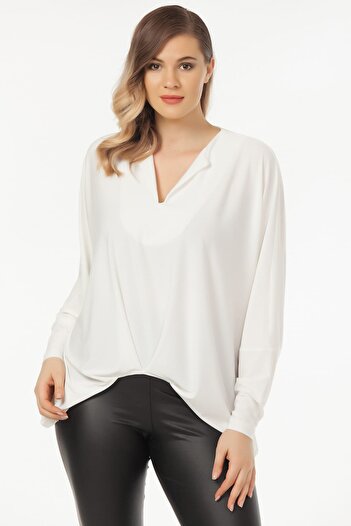 Laranor Women's Ecru Collar Detailed Blouse 19LB9174