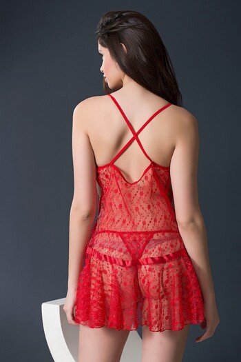Siyah İnci Women's Red Lace Suit 1621