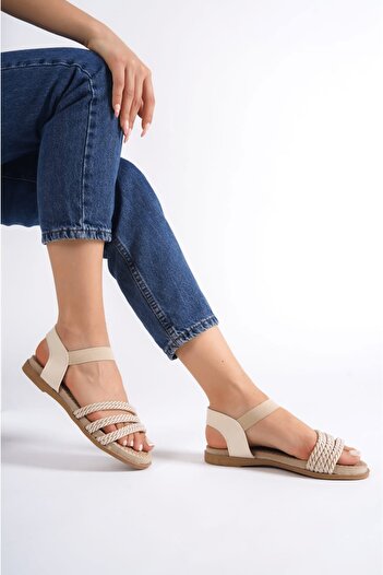 Weynes Women's Beige Flat Sole Straw Sandals Wsb0490