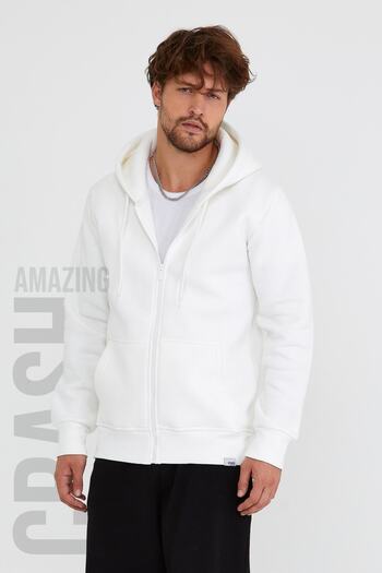 AMAZING CRASH Ecru Unisex Φούτερ με κουκούλα με τρία κλωστές Basic