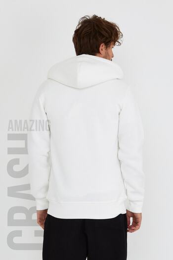 AMAZING CRASH Ecru Unisex Φούτερ με κουκούλα με τρία κλωστές Basic