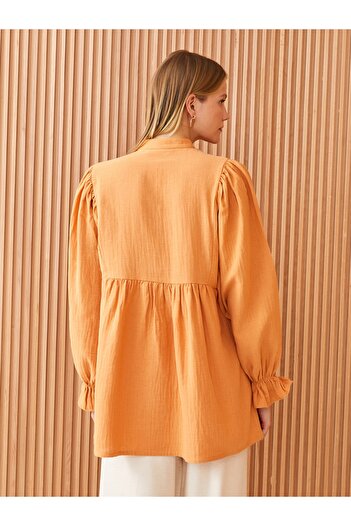 LC Waikiki Judge Collar Plain Long Sleeve Oversize Muslin Women's Tunic