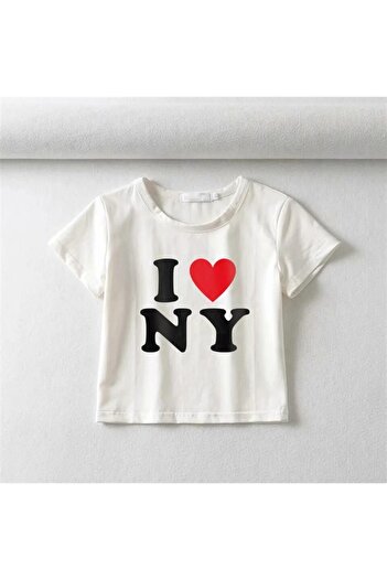 Touz Eyl I Love Ny принтована біла кроп