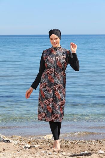 SEBOTEKS Digital Printed Long Gilet Model Closed Hijab Swimsuit 3476