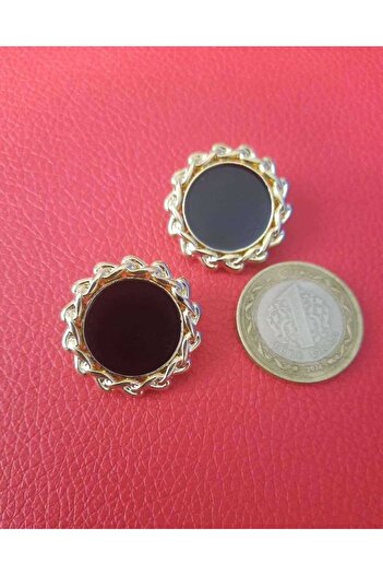 İMREN AKSESUAR Black Mineli Gold Coated Metal Button 2.5 Cm 1 Pack 4 Pieces