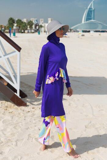 Marina Floral Purple Fully Covered Hijab Swimsuit M2321